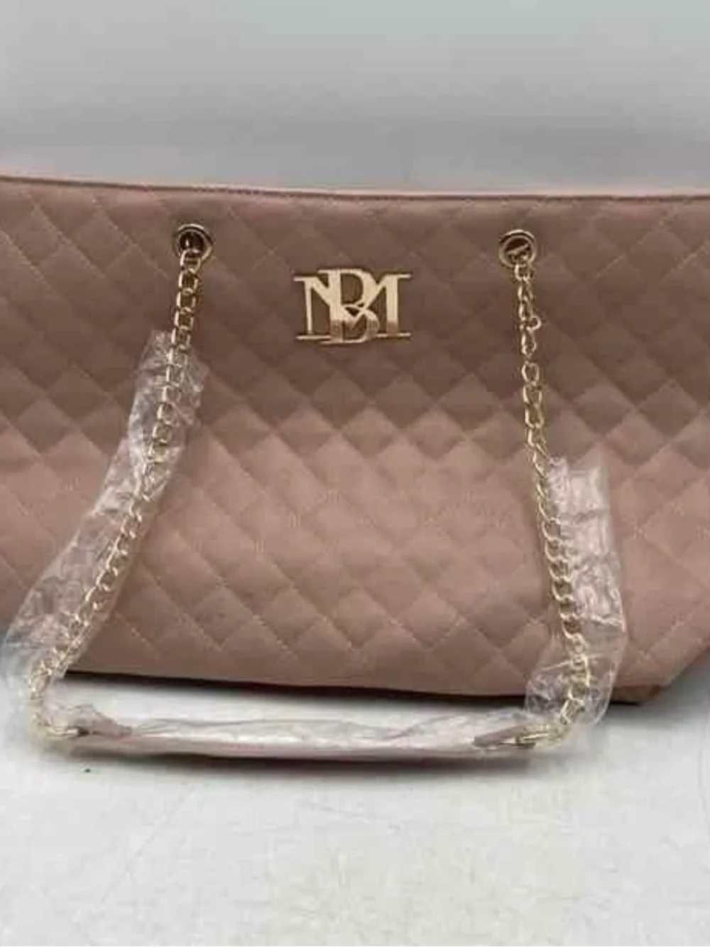 Badgley Mischka Blush Quilted Shoulder Tote with Gold Chains